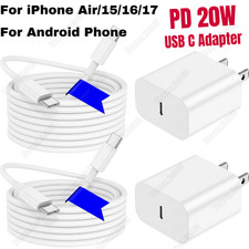 20W Fast Charger Block For iPhoneAir 17 16 15 Pro Samsung USB-C Adapter PD Cable