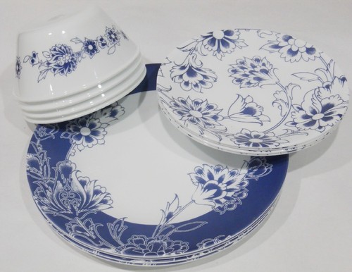❤️ NEU 20-teiliges Corelle INDIGO BLOOMS Geschirrset dunkelblaues Band mit Blumenskizze - Bild 2 von 8