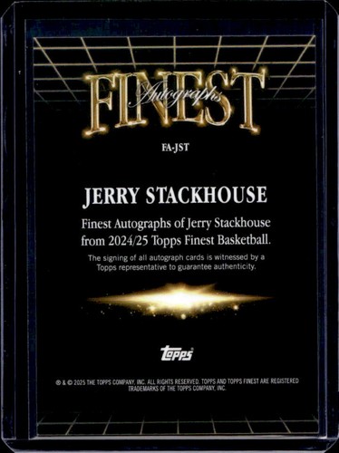 2024-25 Finest Jerry Stackhouse Auto Blue Geometric Refractor #58/99 - Picture 2 of 2