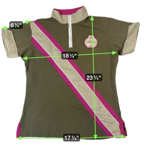 Equine Couture~ Women's Military Olive Green & Pink 1/4 Zip Short Sleeve Medium - Foto 4 di 8
