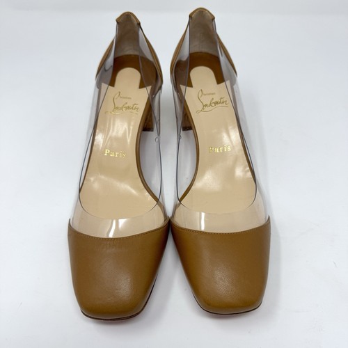 Christian Louboutin Grandola Clear Pump with Tan Red Heels with Block Heel - Picture 7 of 14