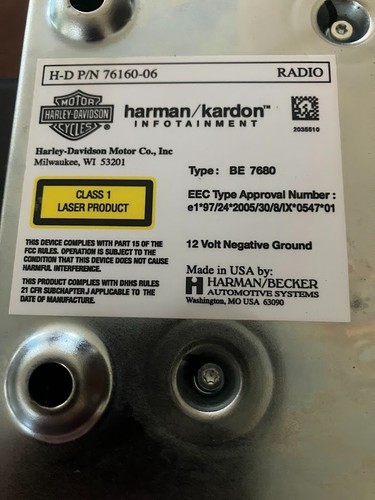 Harman/Kardon Infotainment Harley-Davidson Radio CD Player H-D P/N 76160-06 - Picture 4 of 5