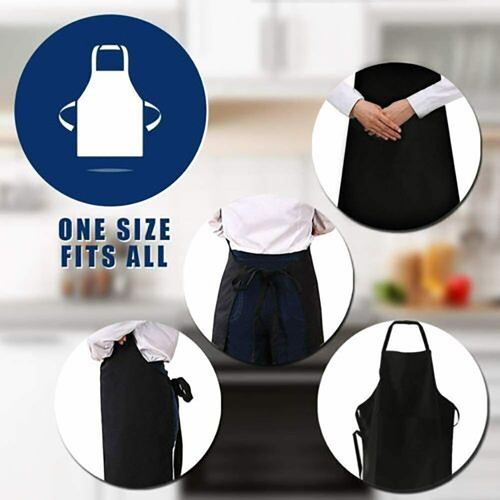 2 Pack Unisex Black Bib Aprons with 2 Pockets for Chef Waiter Kitchen Restaurant - Picture 10 of 10