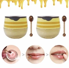 2 Pcs Bee Balm Lip Honey Pot for Dry Cracked Lips Scrubs Exfoliator Moisturizer