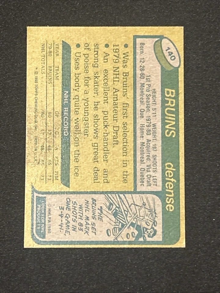 1980-81 Topps - Ray Bourque #140 Boston Bruins Rookie Card RC - Image 2 of 2