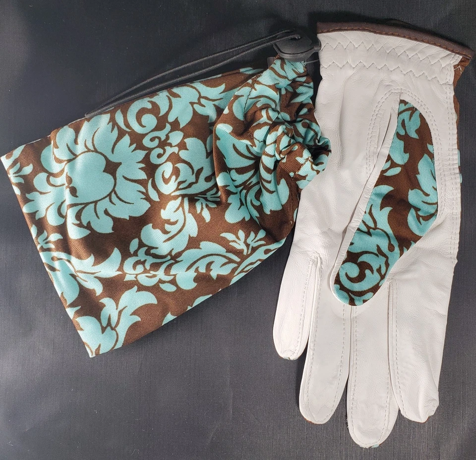 Guante Glove It Damas con Bolsa Pequeño Mano Izquierda Marrón Turquesa Damasco Nuevo de Lote Antiguo Foto 3 de 4