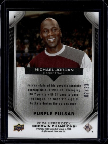 2024 Upper Deck Goodwin Champions Michael Jordan #P1 Purple Pulsar 02/23 - Picture 2 of 2