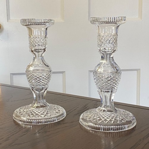 Pair Waterford ALANA Crystal 7 1/4" Hollow Candlesticks Candle Holders ~ Signed - Picture 2 of 21
