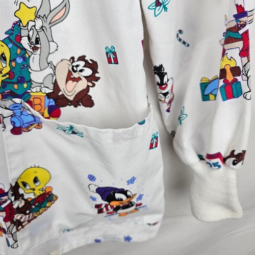 Baby Looney Tunes Christmas Scrub Top Tunic White Multi Character Size Large - Picture 5 of 14