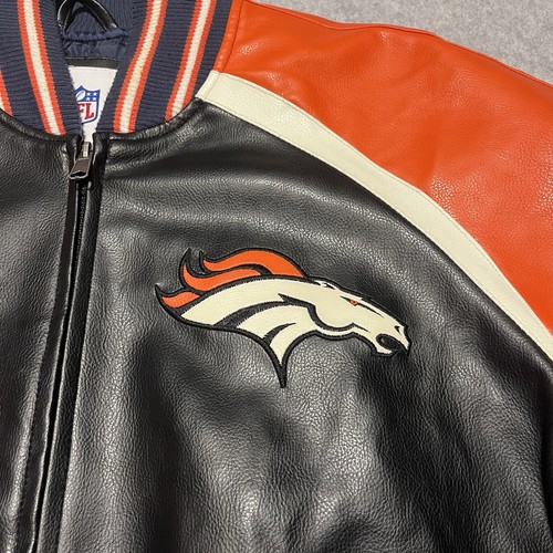 NFL Denver Broncos Faux Leather Jacket Varsity Bomber Full Zip Football Adult XL - Picture 4 of 16