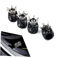 4 PC Valve Stem Caps, Handmade Crown Bling Crystal Rhinestone Car 4 PCS Black