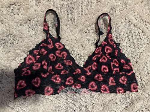 NEW Anthropologie Hanky Panky Black Neon Heart V-Neck Bralette Medium - Picture 3 of 11