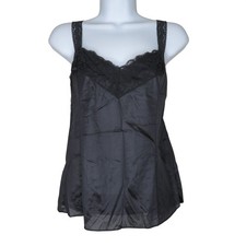 Vintage Deena Black Lace Trim Nylon Antron Camisole Tank Top Womens Size 38 USA