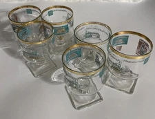 Libbey Southern Comfort Gold Turquoise Riverboat Paddle Steamboat Set 6 Glasses