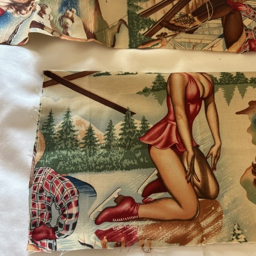 Pinup Girl Fabric Northern Exposure Alexander Henry Skiiing 2 Small Pieces - Picture 5 of 7