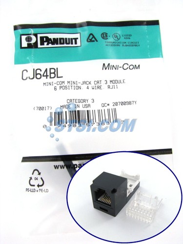 Módulo Jack Panduit Cat3 Mini-Com, Negro CJ64BL ~STSI - Imagen 1 de 3