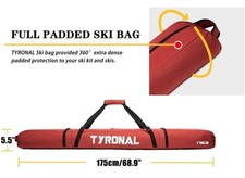 TYRONAL 175cm Ski Bag for Air Travel Single Carry Bag Fully Padded Protection