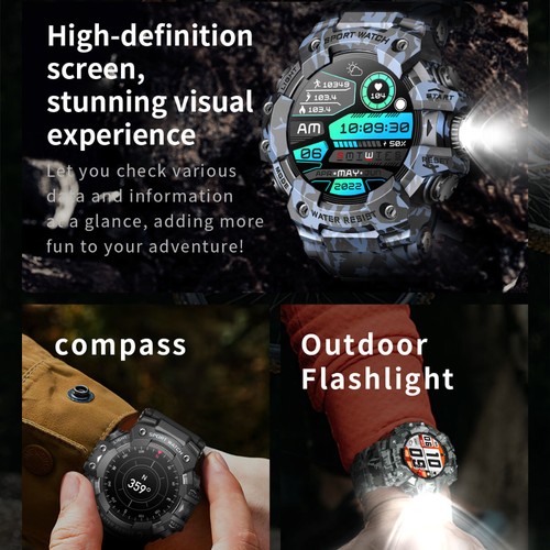 Military Smart Watch For Men's LED Flashlight & Bluetooth Call Sports Smartwatch - Picture 18 of 26