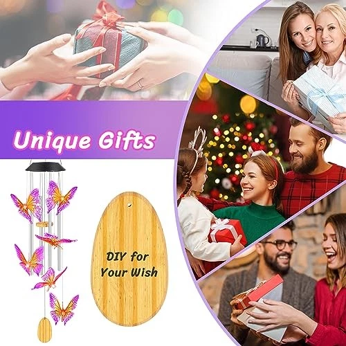 Mujer Regalos para Navidad Carillones de Viento 02-Púrpura Mariposa Luz Solar Regalos Foto 4 de 4