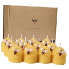 Natural Beeswax Candles Bulk Set of 12, Small Bee Votive Candles with 12pcs