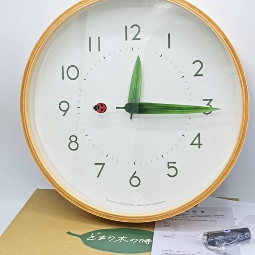 Lemnos SUR18-16 TENTO Ladybug Leaf Motif Silent Wall Clock Non-Ticking Modern - Picture 19 of 24