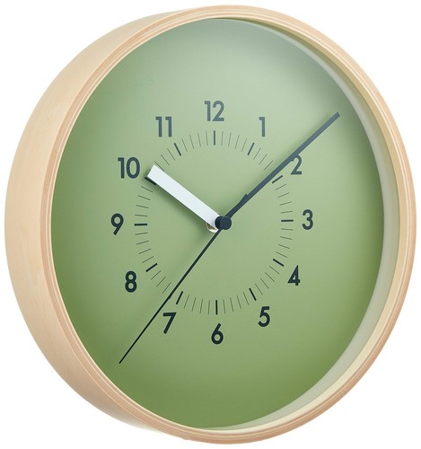 Lemnos Wall Clock Analog SOSO Quartz Clock Natural Color Wood Green AWA13-06GR - Picture 3 of 4