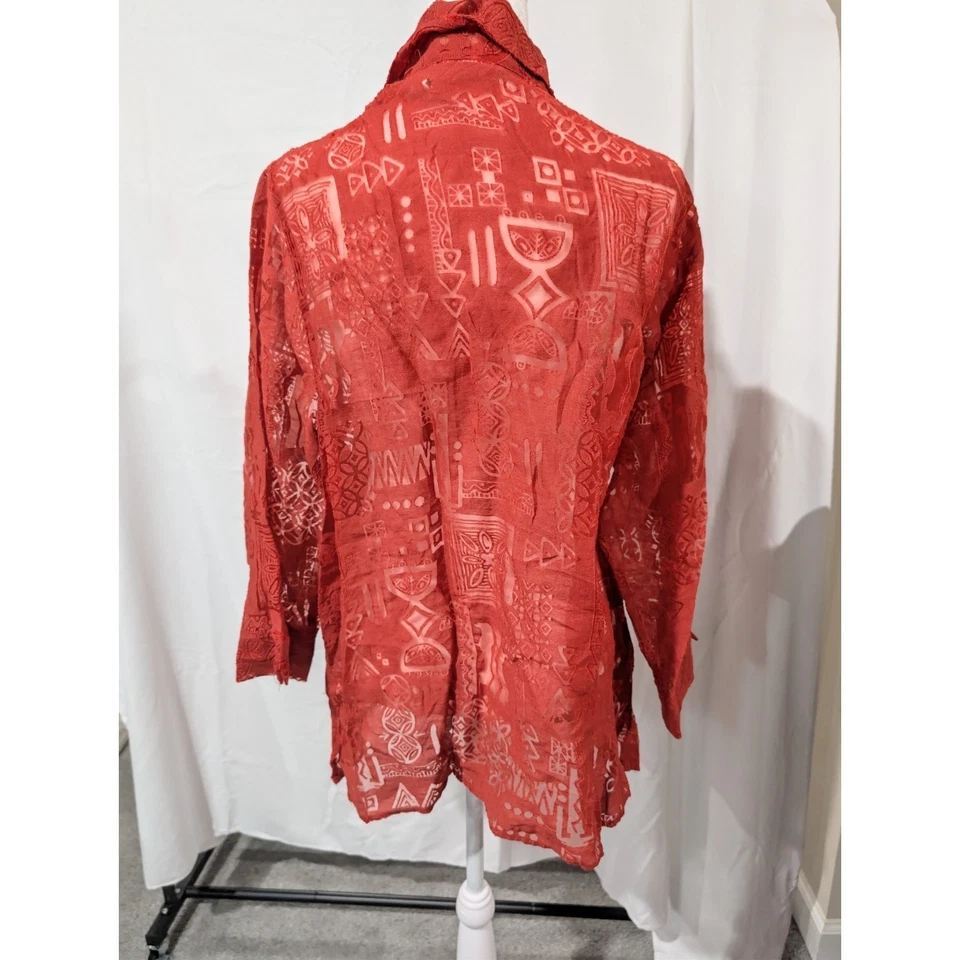 Blusa Camisa Top Túnica Capa Look Alfred Dunner Para Mujer Talla 16W Roja Burnout Usada en Excelente Condición Foto 4 de 4