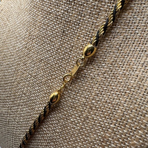 Trifari geflochtene lange Halskette schwarz & goldfarben signiert - Bild 5 von 8