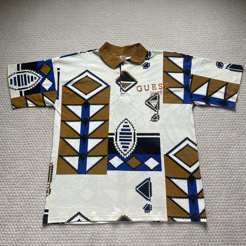 Vintage Guess Poloshirt Aztec Geometric 90s AOP All Over Print Gr. Large Retro - Bild 2 von 6