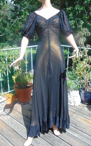 Vintage 30er Jahre Satin Schlupfkleid mit schwarzem Chiffon Überkleid SM