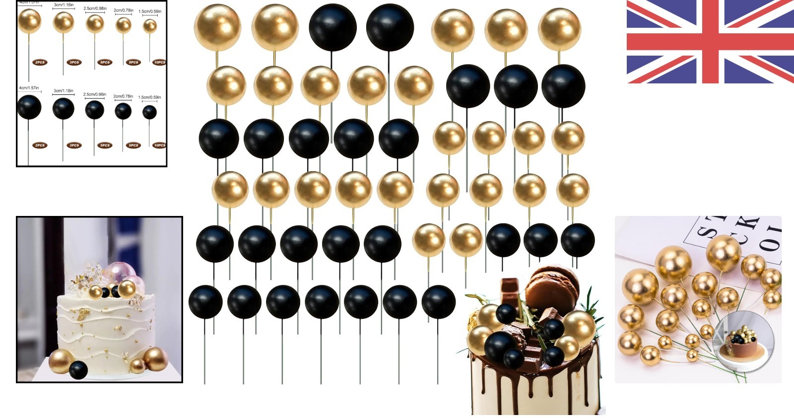 Versatile 50pcs Foam Cake Ball Toppers in Black & Gold - Celebration Ready