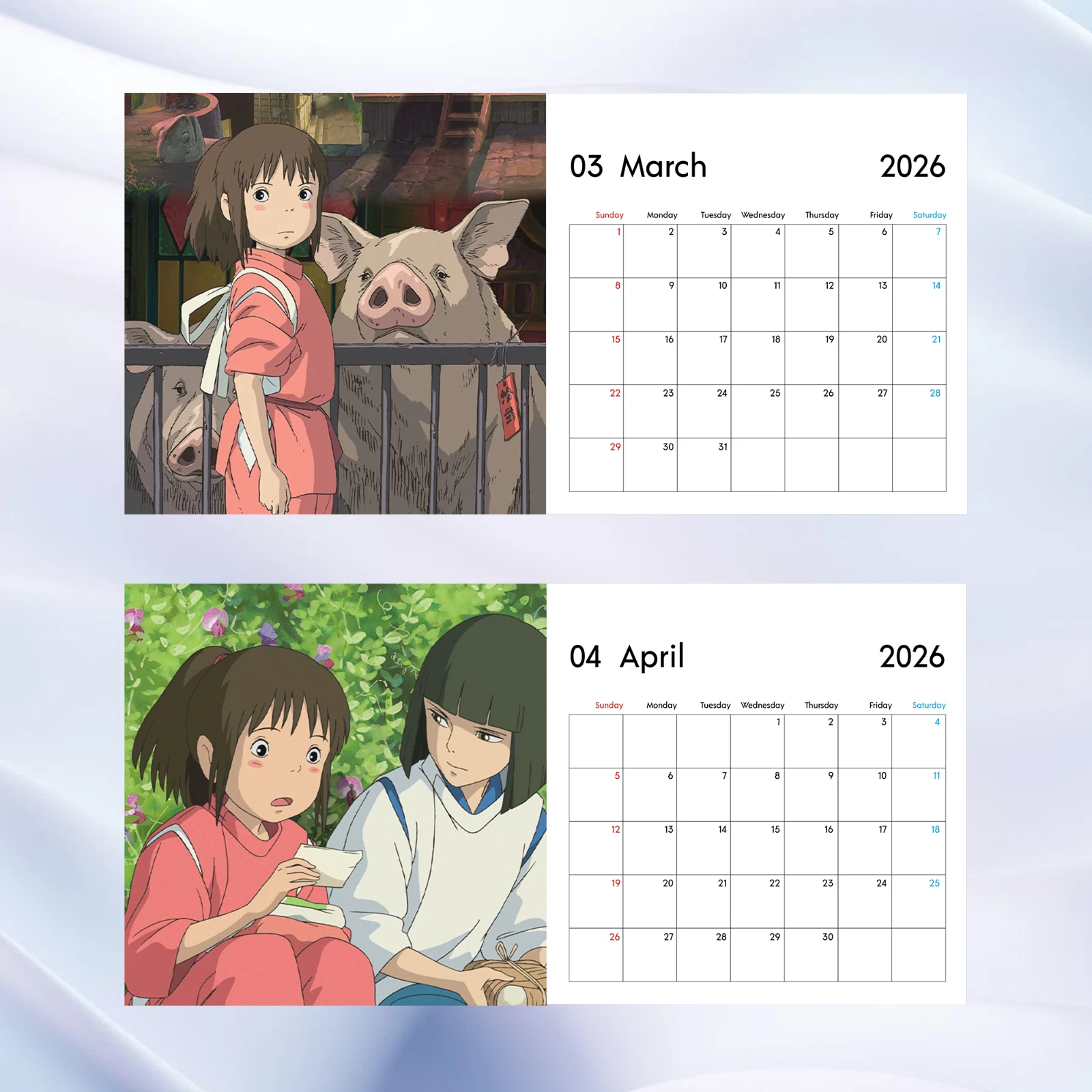Spirited Away 2026 Calendar Studio Ghibli Anime Vertical Wall Calendar