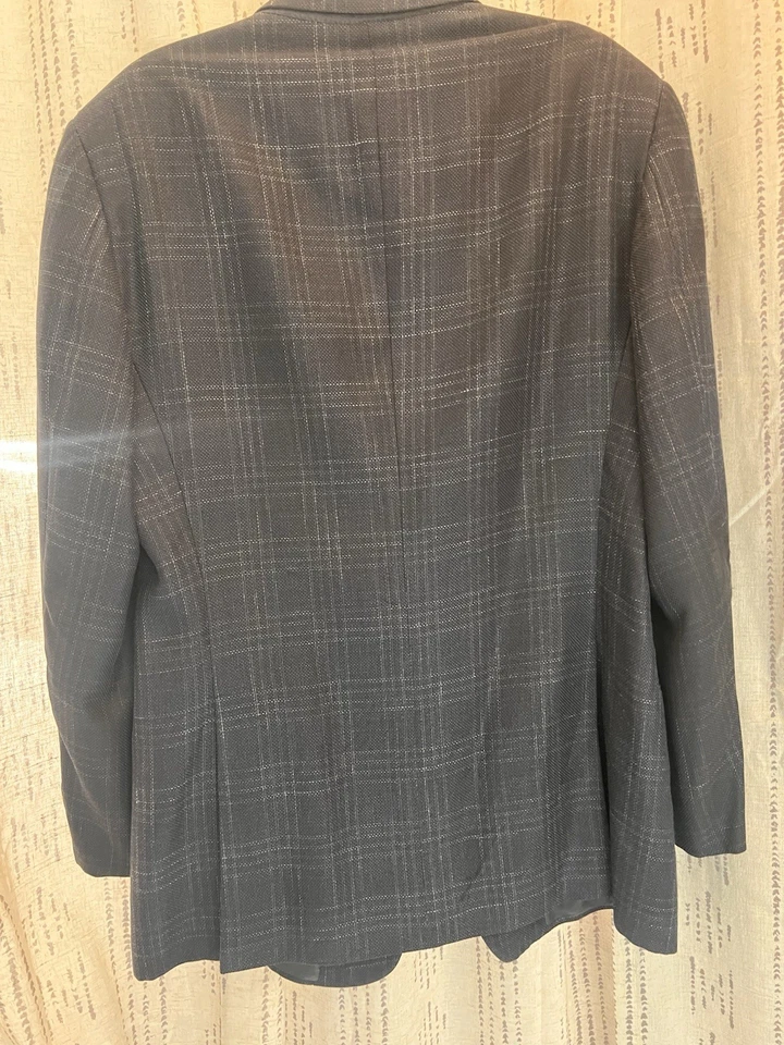 Chaqueta Blazer Armani Collezioni Para Hombres Lana Seda Lino A Cuadros Talla 44L 2 Botones Foto 2 de 4