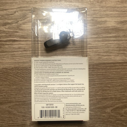 Jabra VBT3050 Universal Wireless Bluetooth Headset Verizon 100% New Silver Black - Picture 5 of 8