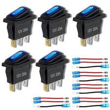 5PCS 12V Rocker Switch SPST ON/OFF w/ Blue LED 3-Pin Snap-In Car Boat RV
