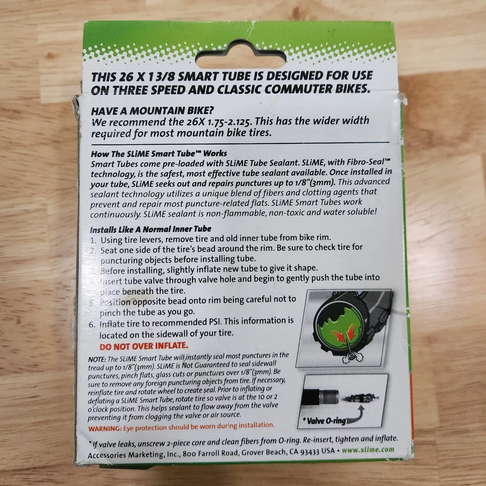 Slime 26" 26x SmartTube Self Healing 1 3/8 Schrader 3 Speed/Classic Bike Tube - Image 4 of 4