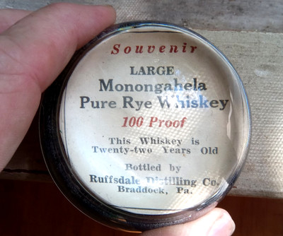 1890s RYE WHISKEY RUFFSDALE DIST.CO BRADDOCK,PA PRE PRO GLASS ADV PAPERWEIGHT