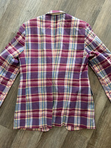 Madras karierter blutender Baumwolle rosa grün gelb Blazer Sport Mantel Jacke 36R - Bild 4 von 7