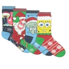 SpongeBob SquarePants Holiday Christmas Socks Gift Set 4 Pairs Crew Nickelodeon
