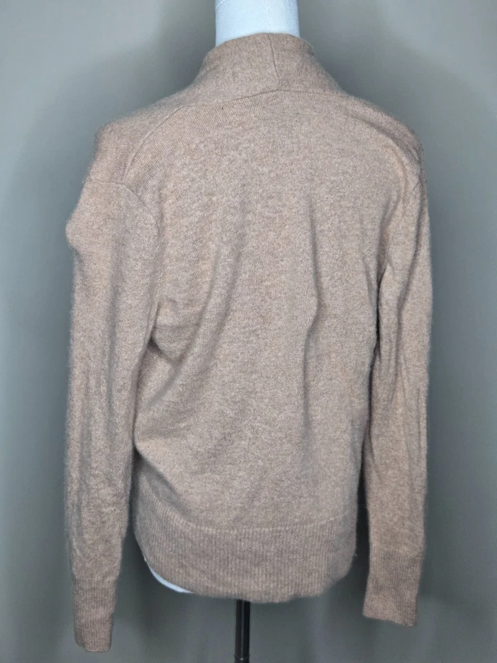 Suéter envolvente para mujer Tahari Pure Luxe 2 capas de cachemir con drapeado en el cuello talla L marrón camel Foto 2 de 4