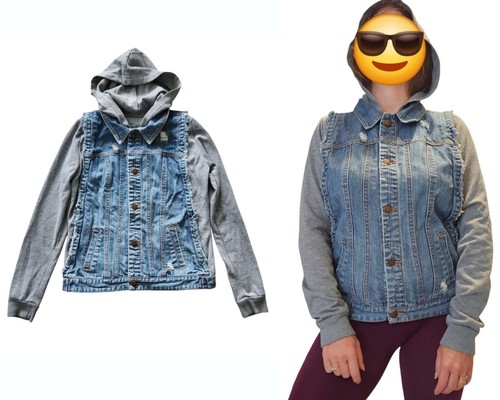 O'Neill Jean Jacket Hybrid Hoodie Sweatshirt Womens M Distressed Button Front