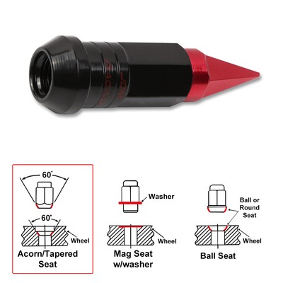 20pc Red JDM Cone Spiked Lug Nuts With Extensions – M12x1.5 Thread, 23mm Diameter, 83mm Tall