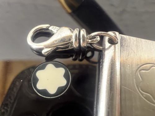 π΄ MONTBLANC ciondolo Argento 925 lingotto a libro piccolo diamante moschettone - Picture 3 of 7