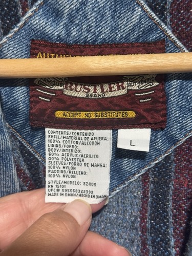 Vtg Rustler Denim Mens Sz L Jacket Blanket Lined Cowboy Trashed Distressed - Picture 2 of 8