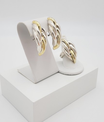 Designer Signed Large Sterling Silver Ring & Earrings Demi Parure Set C. 1980's - Picture 2 of 6