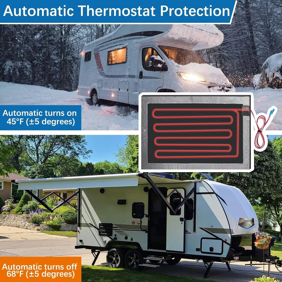 Almohadilla calefactora de tanque de retención para autocaravana con termostato e interruptor automático, 2 piezas 12/13,5 V RV Ta Foto 2 de 4