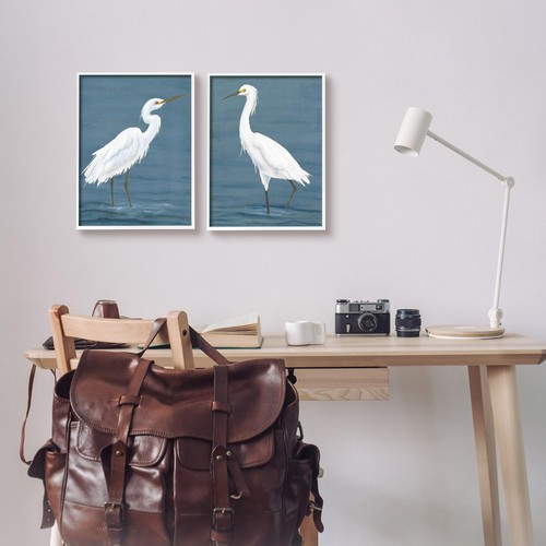 White Egrets on Shore 2 Piece Framed Giclee Art Set by Michael Willett - Picture 2 of 9