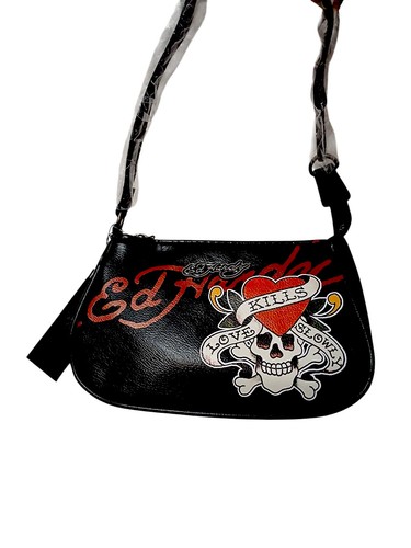 Ed Hardy Baguette Pochette Borsetta Teschio Cuore Vegan Nero Moto Punk Love Kills  - Foto 6 di 17