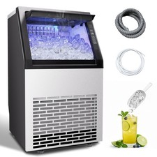 90Lbs/24H Commercial Ice Maker Machine, Stainless Steel under Counter Ice Machin