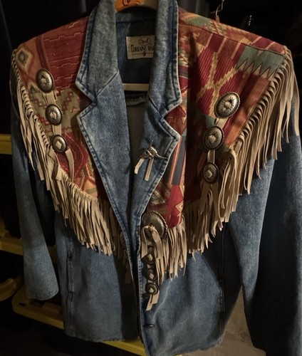Lorraine Wardy Western Denim Fringe Embellished Jacket Blazer Medium Vintage 80s - Picture 17 of 17